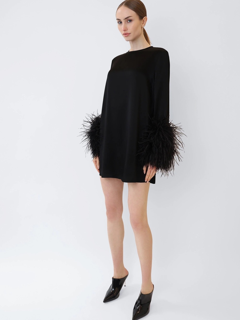 LaPointe Satin Dress With Feathers
